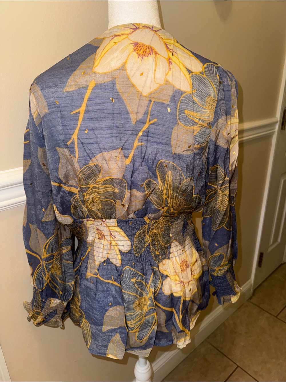 Navy Floral Wrap Peplum Blouse - Picture 3 of 4